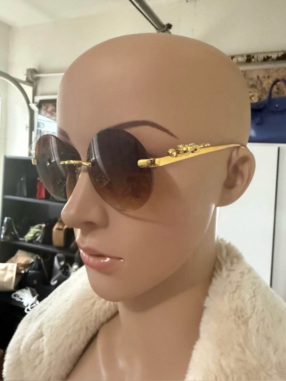 Gold Frame Brown Gradient Round Sunglasses - Designer Style
